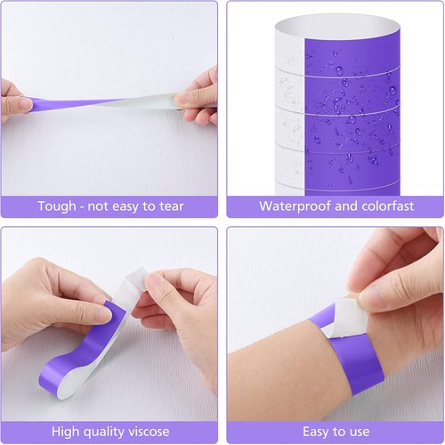 ASTARON Paper Wristbands - 200 Pcs Purple Event Bracelets | Waterproof & Lightweight for Parties