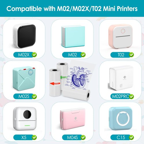 HUIJUTCHEN T02 Mini Thermal Sticker Paper- Colorful Text Transparent Printing Paper,Compatible with Phomemo M02/M02X/M02L Label Printer for Photo/Note/DIY/Memo,3 Rolls,53mm,Blue,Pink,Green