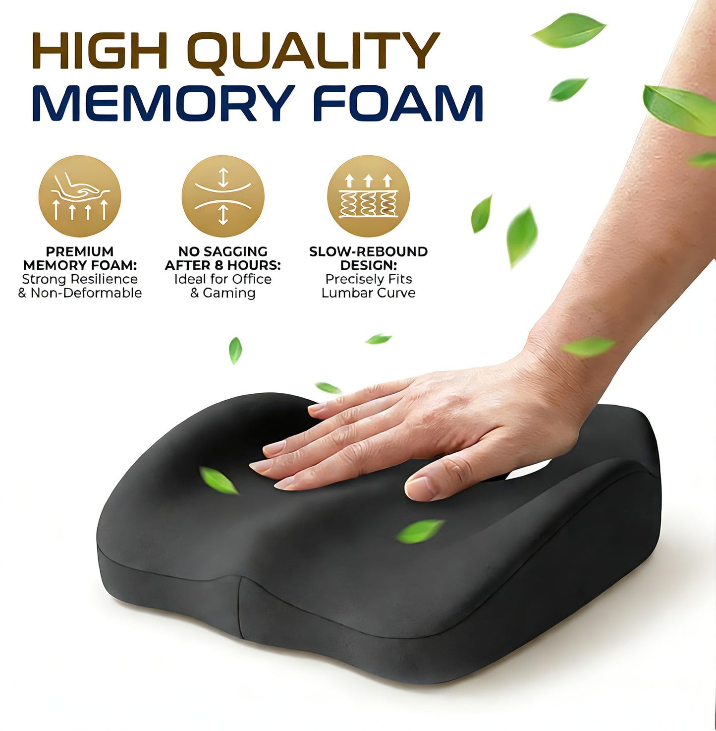 Ergonomic Seat Memory Foam Support Cushion for Back, Car Seat Back Support Cushion for Sciatica Tailbone Pain, Office Desk Chair Car Travel Seat Cushion (Black)