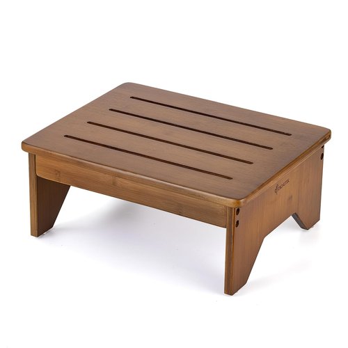 StrongTek Bamboo Bed Step Stool for Adults & Kids – Wide 16" Platform, 300 lbs Capacity, Non-Slip Drainage Surface, 6.5" Height Safe Bedside Stool, Bathroom Shower Step & Office Foot Rest (Walnut)