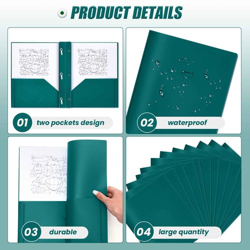 Lincia 100 Pcs Plastic Folders with Pockets and Prong Folders with Prongs 2 Pockets for Office, School for Students, Teachers, Office Workers(Dark Green)