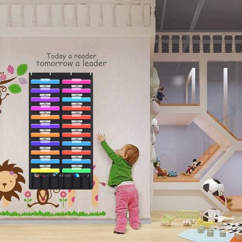 Hanging File Holder Organizer Rack, 20+6 Pocket File Folder, Wall Mounted, Heavy Duty 4 Hooks, Storage Mail, Letter, Key Holder, Document, Filing, Book, Decorative Living Room, Classroom Organization