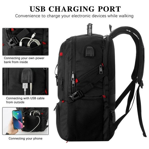 18.4in Men Laptop Backpack with Shoe Compartment for Gym Hiking Business,Large Carry On Travel Bag with PC Compartment,Waterproof College Bookbag School Backpack for Women,Black