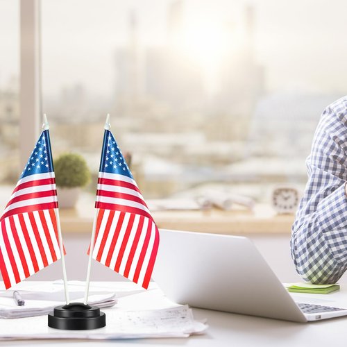 DoubleFill 24 Pcs Mini Flag Holder 2 Hole Miniature Flag Stand Desk Flag Holder Plastic Table Flag Stand Base for Party Company Office Centerpiece Country 4 x 6 Inch Stick Flags Decoration