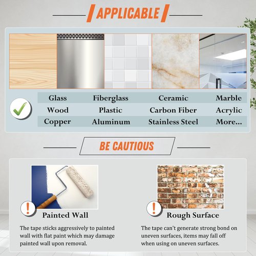 Extra Large Double Sided Tape Heavy Duty Removable 1.18 Inch x 160 Inch, Clear & Tough Nano Tape, Multipurpose Mounting Tape Picture Hanging Strips Adhesive for Poster Carpet