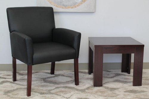 Boss Office Products Box Arm Guest Chair with Mahogany Finish in Black, 250
