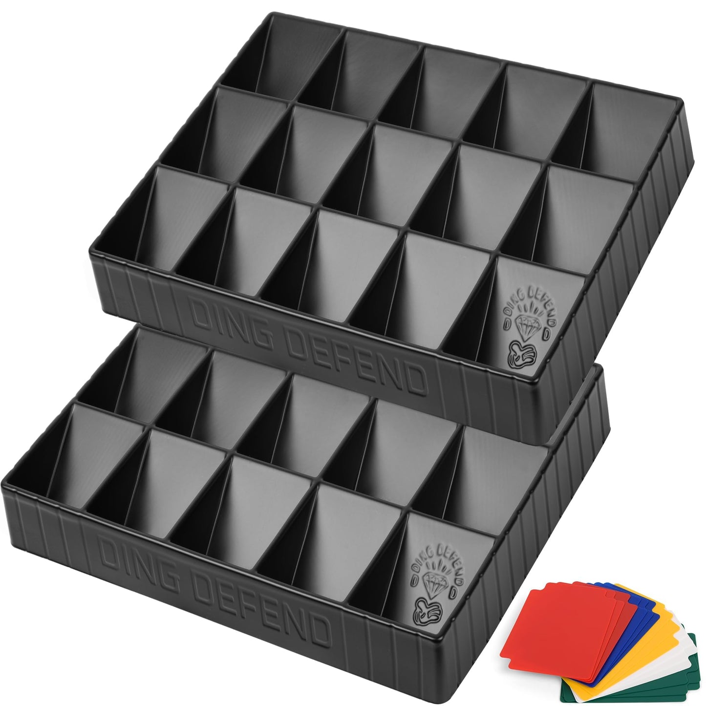 Storage Standard 2 Pack Card Sorting Tray - Stackable Trading Cards Organizer, 15-Compartment Playing Organizing Tool - Sorter for Raw, Sleeved and Toploaders, Includes Label Dividers