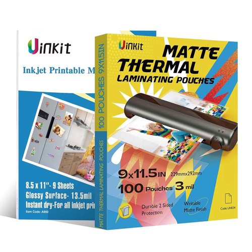 Uinkit 9 Sheets Printable Magnetic sheets Non Adhesive 13.5mil 8.5 x 11 inches and Matte Thermal Laminating Pouches 9 x 11.5 Inches 3 Mil