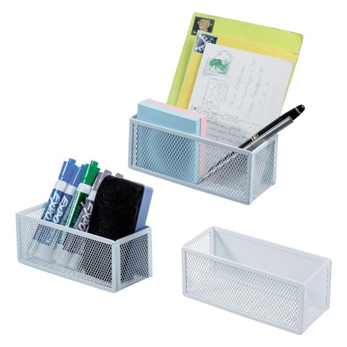 MyGift White Wire Mesh Magnetic Storage Baskets, Whiteboard Accessories, Classroom and Office Supply Organizer, Set of 3