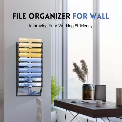 DALTACK Wall File Organizer, 10 Tier Hanging File Organizer, Mail Organizer Wall Mounted for Papers Folders Clipboard Magazine, Office Cubicle Organization & Storage, Assembly Needed, Mesh Black