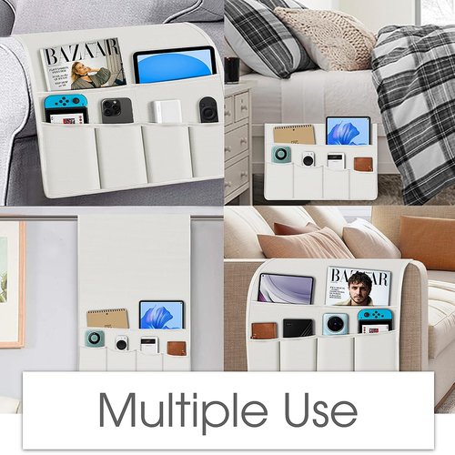 Joywell Sofa Armrest Organizer Remote Control Holder for Recliner Couch Organizer Caddy Bed Remote Holder with 6 Pockets for Magazine, Tablet, Phone, iPad, Ivory