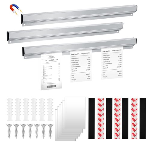 3 Pcs Ticket Rack Magnetic Note and Paper Holder Aluminum Slide Check Rack Ticket Holder for Restaurant with Strips Bill Orders Display Rail for Kitchen Restaurant Office Cafes Bar Pubs Note Organizer