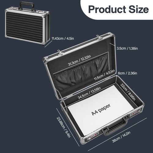 LOCKCURX File Organizer Storage Box - 14.2 x 9.4 x 4.5 Inch Medium, Portable Locking Storage Totes with Dual Combination Locks for Cash, Documents & Valuables - Black