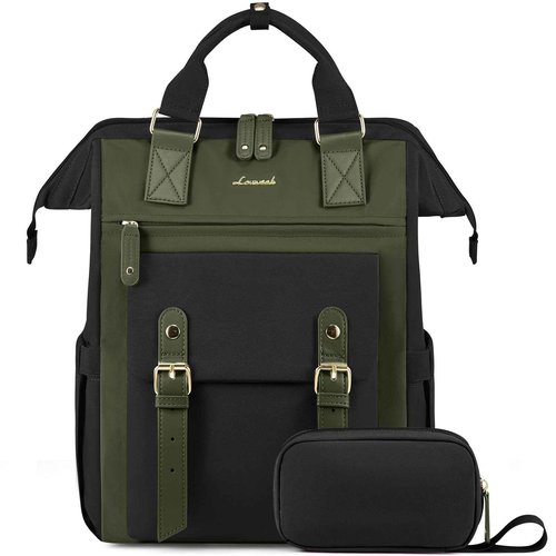 LOVEVOOK Laptop Backpack for Women Work Travel Backpack Purse, Nurse Bags Teacher Doctor Commuter Business Computer Bag, College Backpack Stylish Daypack, 15.6 Inch, Black-army green-army green