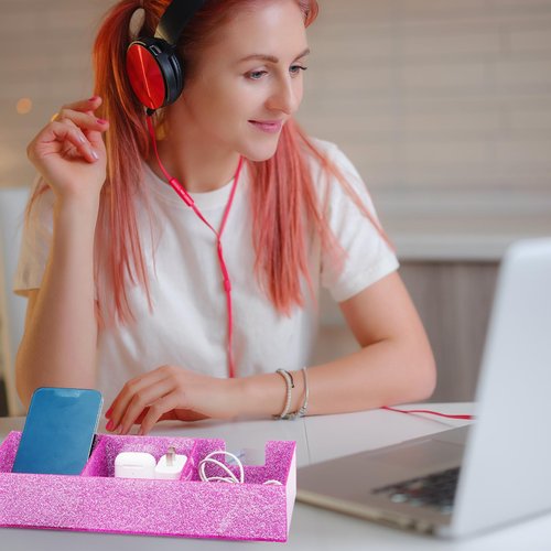 Chunful 3in1 3"x3" Acrylic Glitter Sticky Note Holder For Desk Crystal Acrylic Memo Pad Dispenser Bright Pink Self Stick Note Pad Holder for Dorm Room Home Desk Organizer School Office Supplies
