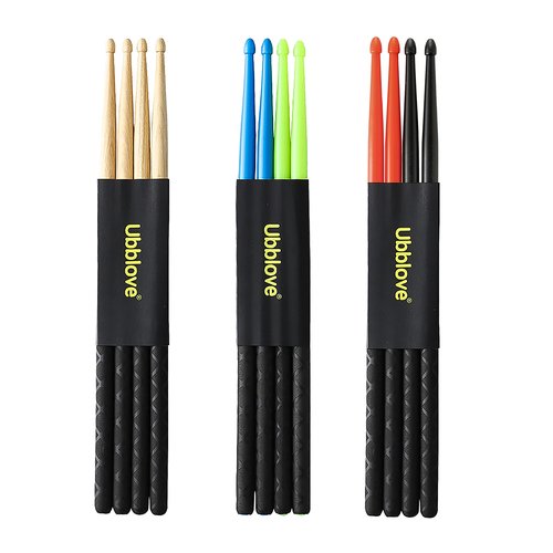 Ubblove Nylon Drumsticks 5A 2 pair with ANTI-SLIP Handles for Drum Light Durable Plastic Exercise 2 Pair Drum Sticks for Kids Adults Musical Instrument Percussion Accessories (Blue and Green)