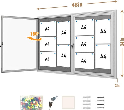 Mifuro Outdoor Lockable Bulletin Board - 48"x34" Weather-Resistant Aluminum Noticeboard | Silver Frame with Grey Felt