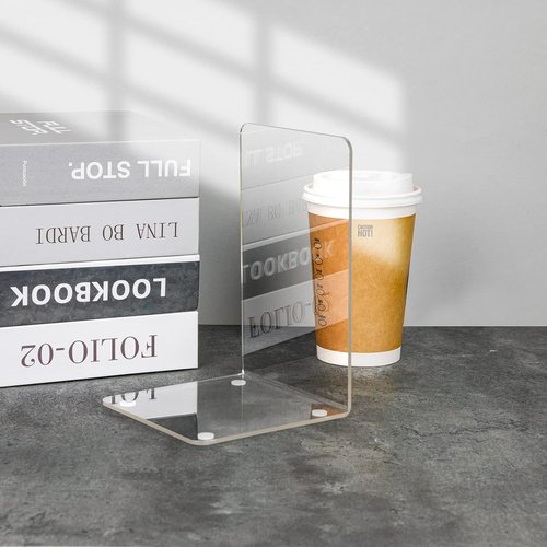Adwikoso Clear Acrylic Bookends - 6 Pcs Non-Slip Decorative Book Holders for Heavy Books | Office Organizer