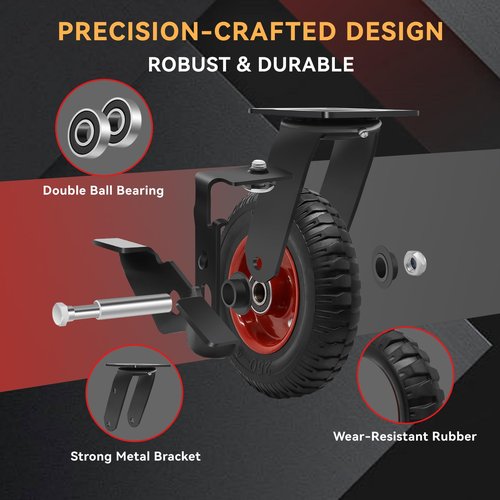 W B D WEIBIDA 8 Inch Heavy Duty Caster Wheels Set of 4, 3200 LBS Outdoor Industrial Wheels Swivel Large Rubber Casters with Brake for Workbench, Dolly, Cart, Trolley, Wagon (2 Brake & 2 Fixed)