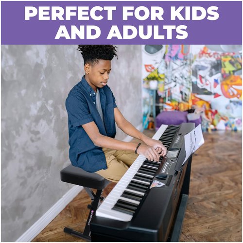 Liquid Stands Foldable Adjustable Piano Bench X-Style Music Stool - Piano Keyboard Bench Seat for Piano Keyboard Stand with Black Cushion Padded Bench for Musicians Piano Stool Chair, Piano Desk