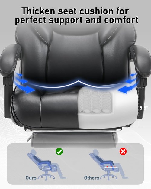 Ergonomic Office Chair with Footrest, High Back Executive Desk Chair with Adjustable Recline, Removable Lumbar Support, Thick Padded Seat, Bonded Leather Computer Chair for Home Office, Black