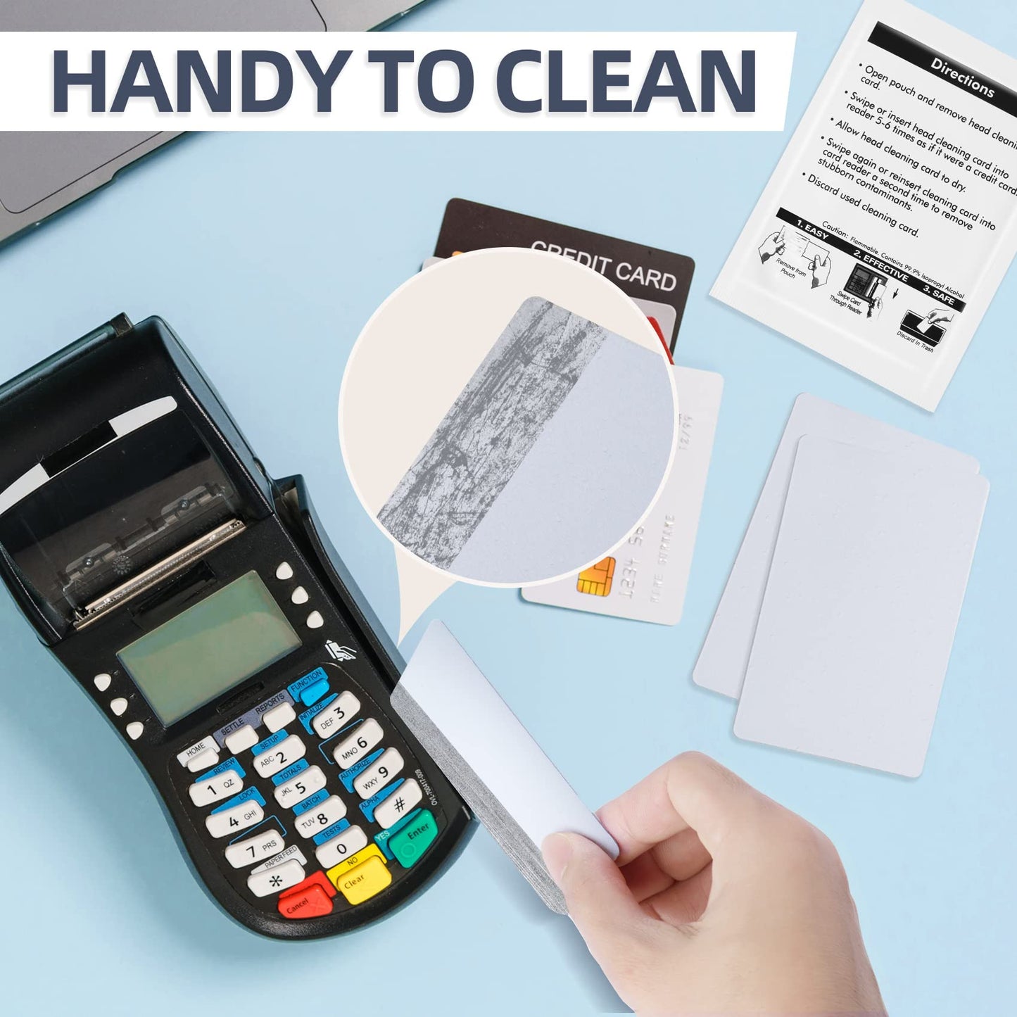 CR80 Cleaning Cards, Dual Side Card Reader Cleaner, POS Swipe Terminal Cleaning Cards CK-CR80 (50pcs)