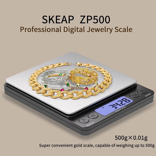 SKEAP Digital Jewelry Scale - 500g x 0.01g Precision Scale with Backlit LCD | Ideal for Gemstones & Coins