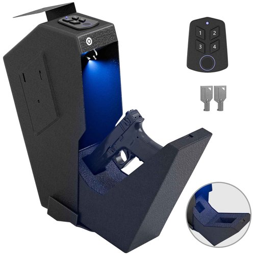Biometric Gun Safe for Handgun - Quick Access Fingerprint & PIN Code Pistol Safe (Quick-open/close 4-button)