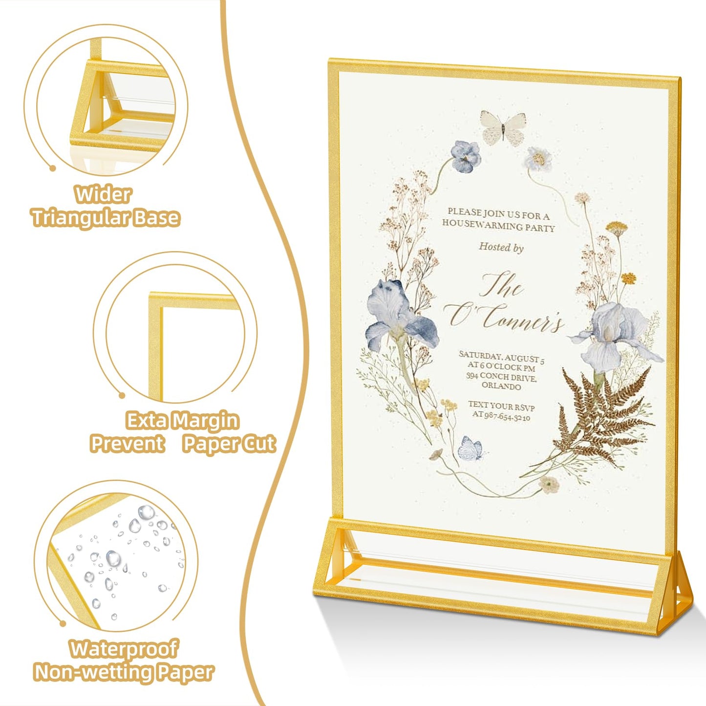 PPH-Sisy Acrylic Sign Holder 8.5X11 Double-Sided Gold Picture Frames Clear Sign Holder for Flyer Holder Menu Holder Wedding Table Number Holder Photo Frame -6 Pack