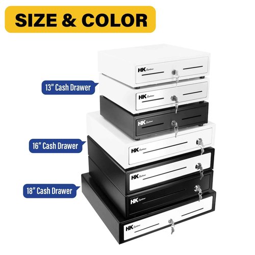 HK SYSTEMS 13inch White Heavy Duty POS Interface Cash Drawer with 4Bill/5Coin
