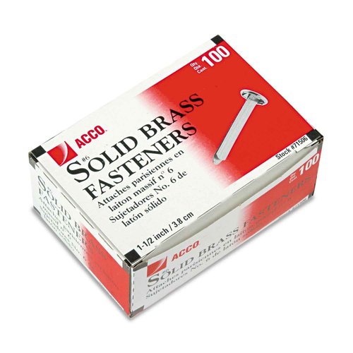 ACCO 71506 Brass Prong Paper File Fasteners, 1 1/2-Inch Length, 100/Box