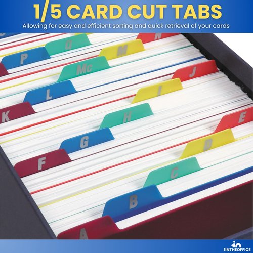 1InTheOffice Index Card Box 3x5 inch, Index Card Holder 3x5 400 Capacity & Index Card Guide Set, A-Z, 1/5 Tab