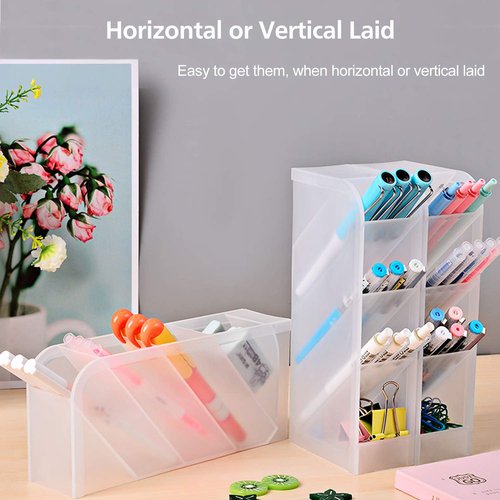 PeoTRIOL Pen Organizer, Pencil Holder, Multi-Functional Stationery Desk Organizer Makeup Lipsticks Storage for Office, School, Home Supplies Set of 4, 16 Compartment
