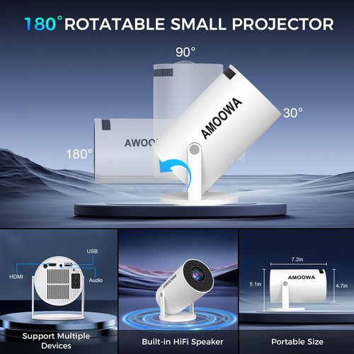 Portable 4K Mini Projector with WiFi and Wireless Bluetooth, Smart Proyector with Android 11, Projector with apps built in, 270° Rotatable, Auto Keystone,35"-130" Screen,Projector 4K Ultra HD