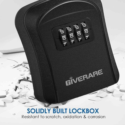 GIVERARE 4-Digit Key Lock Box - Waterproof Wall-Mount Safe with Resettable Code | Outdoor Key Hider - Black