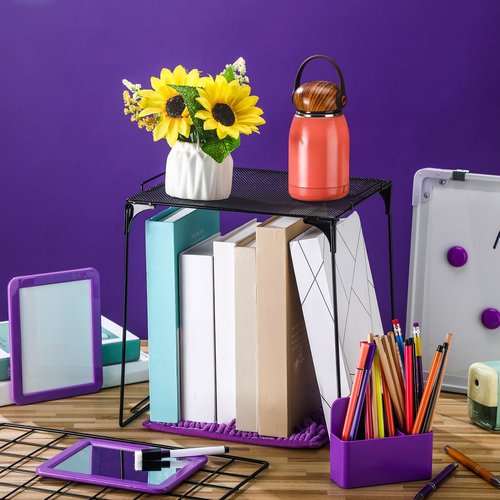 Wesiti 8 Pcs Purple Locker Accessories Back to School Kit, Wire Locker Shelf, Magnetic Mirror, Erase Pen, Pen Holder, Magnetic Stickers, Square Carpet for Girls First Day of School Essentials