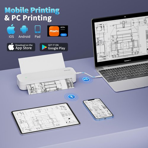yanxio Portable Printer, Portable Printers Wireless for Travel, Inkless-Thermal-Small-Printer, Support A4&A5 & 8.5 x 11inch Thermal Papers, Support iOS, Android, Windows (with 3 Roll Papers & Case)