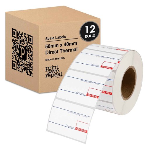 58mm x 40mm Labels for CAS Scales (8010) | 40mm Core | 700 Labels/Roll | 12 Rolls | 8,400 Labels