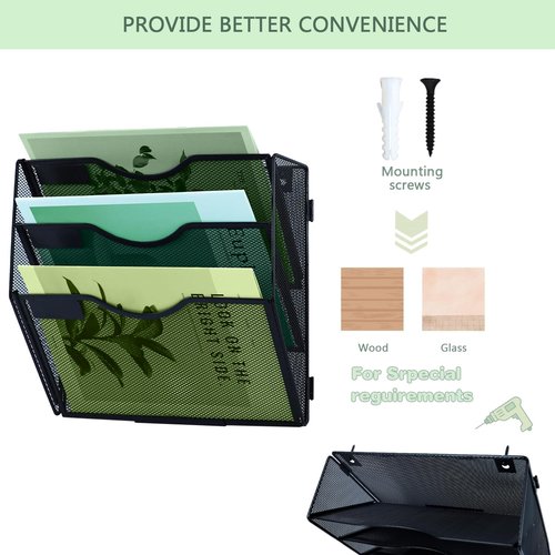 IOUGDSEC 3 Tier Mesh Hanging File Organizer Vertical Wall File Organizer Wall File Holder for Office School Home, Black