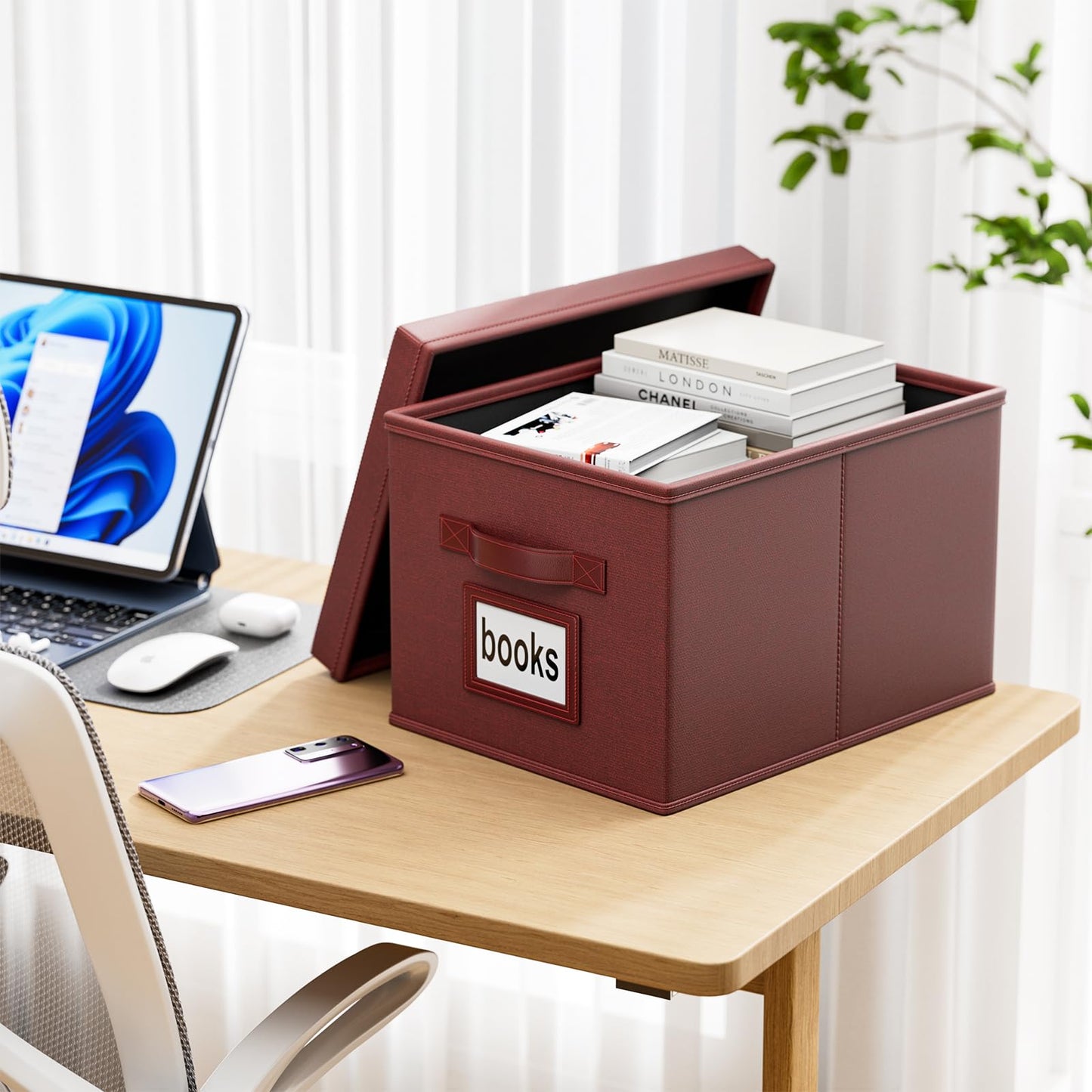 Huolewa Upgraded File Organizer Boxes Set of 2, File Boxes with Lids, Linen Hanging File Organizer Boxes for Letter/Legal File Folder Storage, Document Organizer, Filing Boxes Cabinets for Office/Home