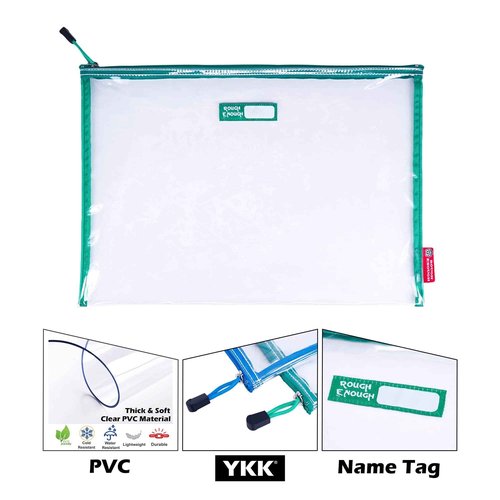 Rough Enough Plastic File Folder Clear Zipper Pouch Bags Document Holder Bag for Organizing A4 Paper Letter Office Teacher Art Supplies Storage