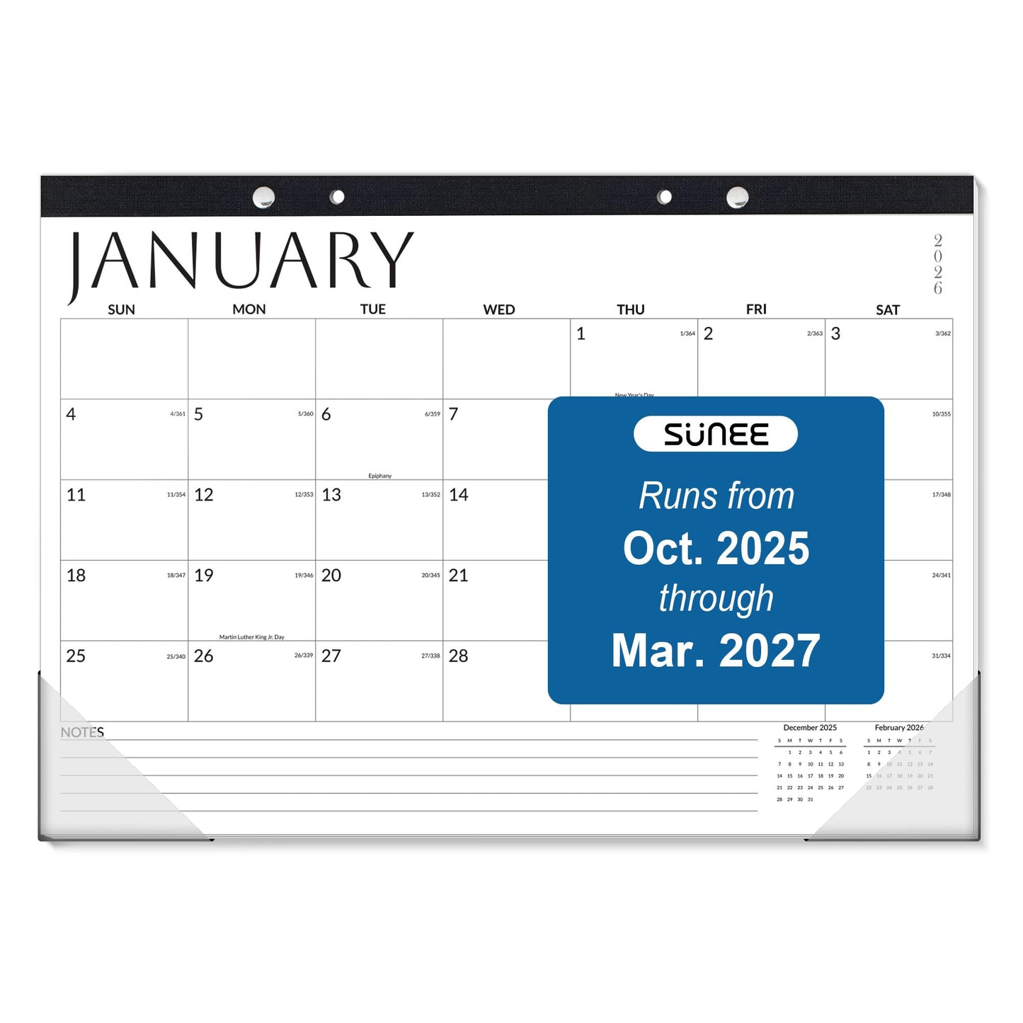 SUNEE 2026 Desk Calendar - 18 Month Calendar Oct 2025 - Mar 2027, 17" x 12" Desktop Calendar 2026 with Notes, for Planning, Organizing in Family, School or Office, White 2026 Calendar