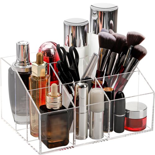 Dicunoy Acrylic Desk Organizer, Clear Pen Holder with 7 Compartments, Stationary Notebooks Pencils Storage for School, Classroom, Artist, Student, Office, Craft Room Supplies, Makeup Organization
