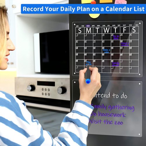 AITEE Acrylic Magnetic Dry Erase Board Set - Clear Refrigerator Calendar & Planner | 16"x12" with 6 Markers