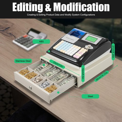IOUSSJC Electronic Cash Register, 48 Keys Commercial Electronic Cash Register, Tabletop Cash Register for Industries Such As Supermarkets, Shopping Malls with LED Display and Cash Detection Light