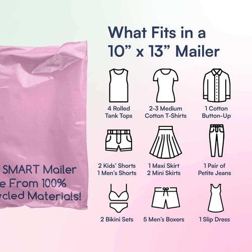 300 Count, 10x13 inch 100% Recycled Poly Mailers Eco Friendly Packaging Envelopes Supplies Mailing Bags 2.5 Mil Thick - SMART Mailer