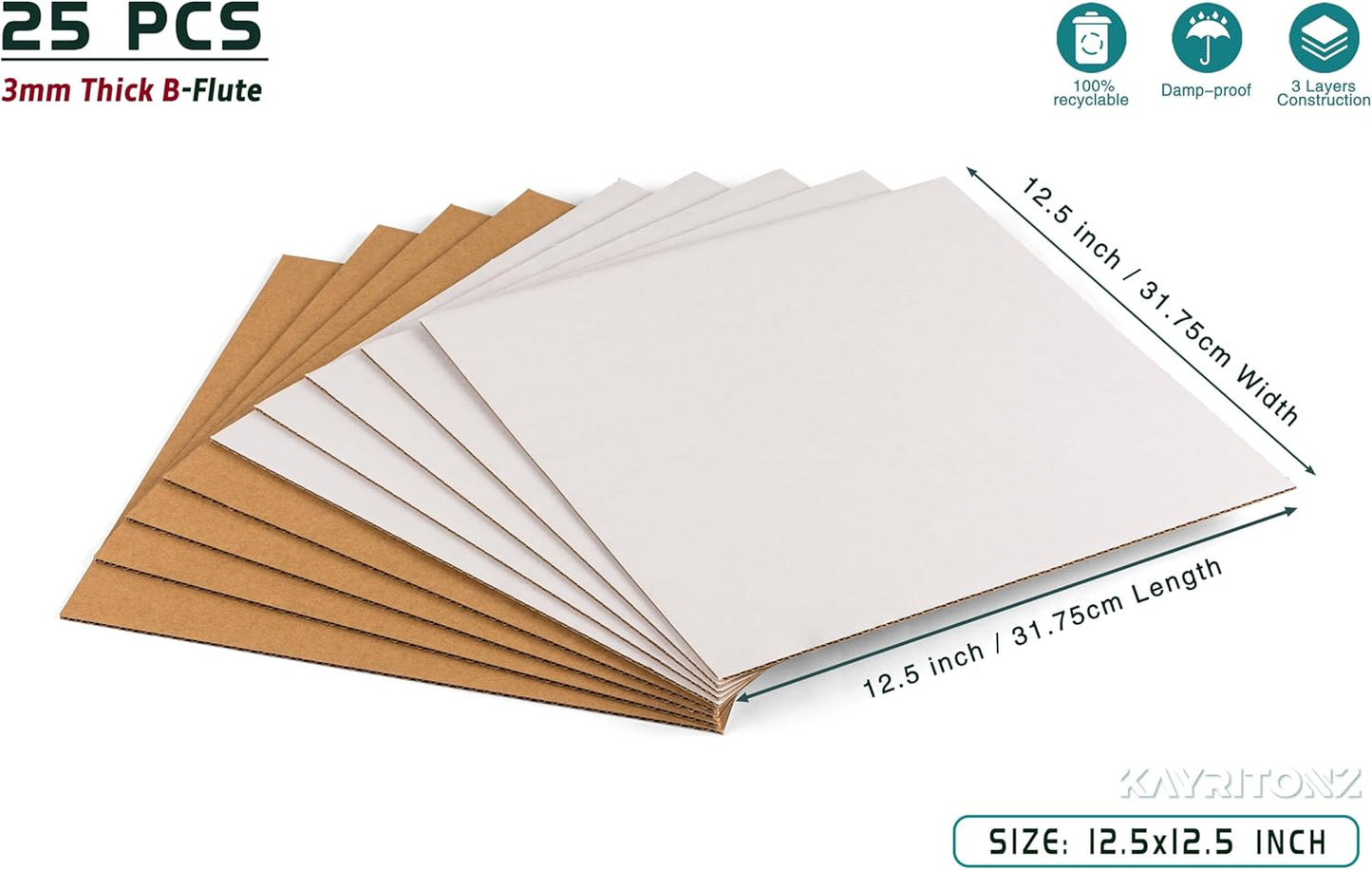Corrugated Cardboard Sheets by [Brand Name] - 12.5x12.5 Inch Protective Pads for Shipping & Crafts | 25 PCS