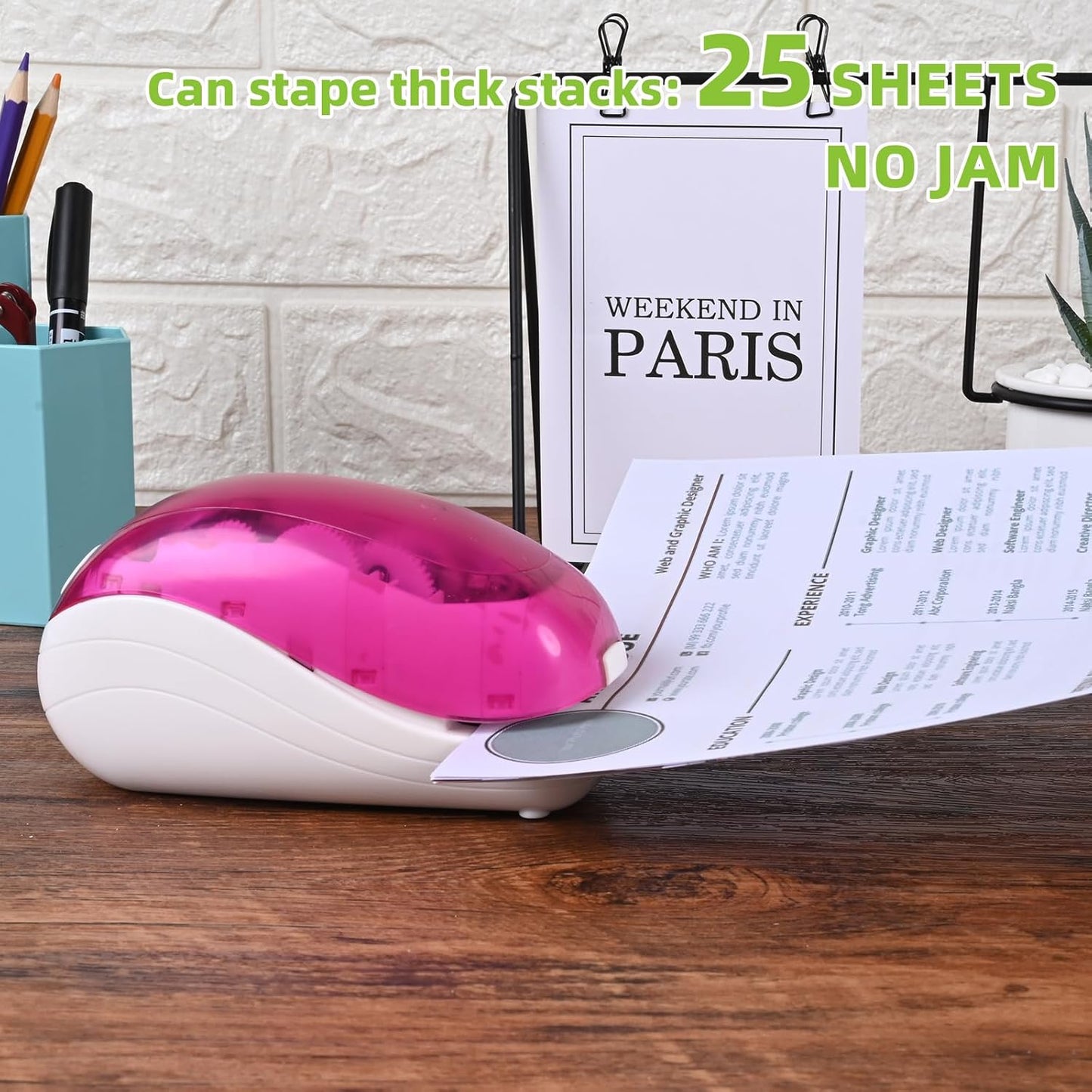 Skiennix Electric Stapler - Pink | 25 Sheet Capacity, Includes 2000 Staples & Staple Remover