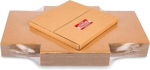 Kraft | Easy-Fold Vinyl Record Shipping Boxes - 12.8x12.8x1 Inch, 15 Pack with Fragile Stickers