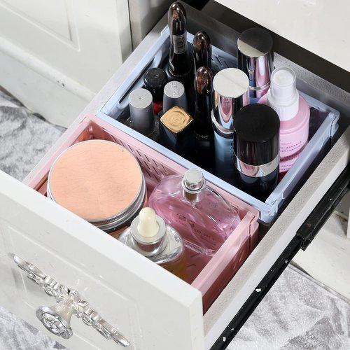 4-Pack Mini Plastic Baskets for Shelf Storage Organizing, Durable and Reliable Folding Storage Crate, Ideal for Home Kitchen Classroom and Office Organization, Bathroom Storage (5.9 x 3.8 x 2.2)